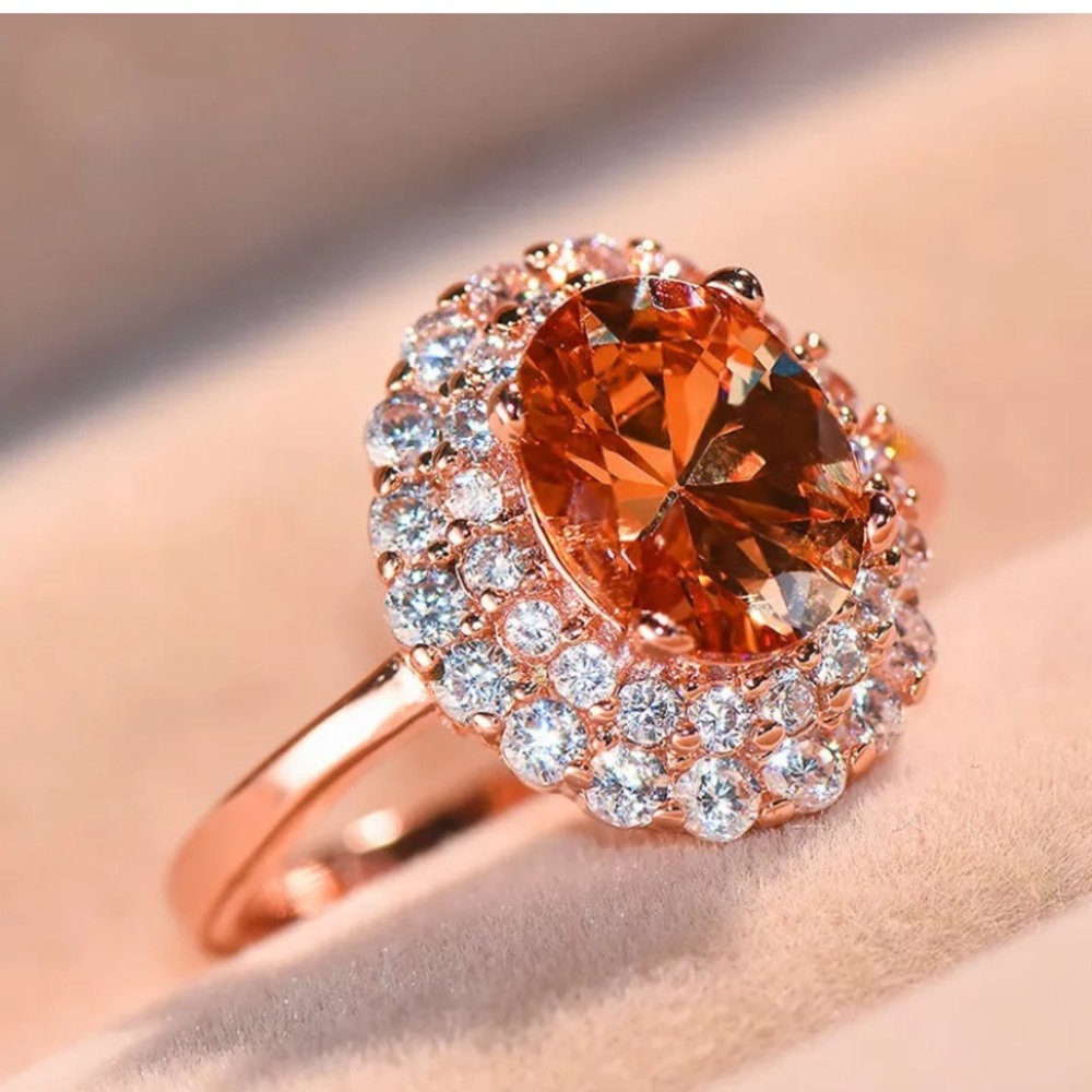 Elegant Oval Cut Champagne Crystal Ring Rose Gold
